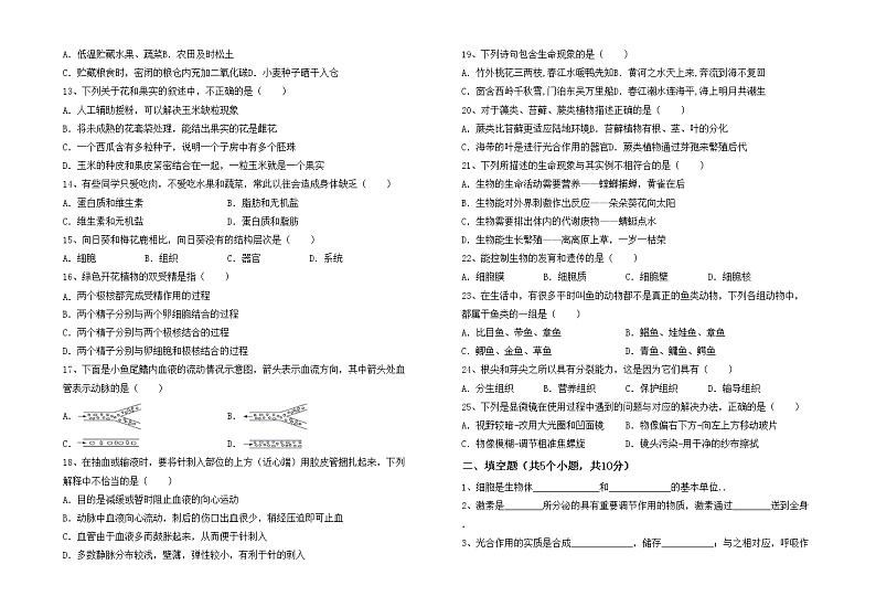 鲁教版七年级生物上册月考测试卷（加答案）第2页