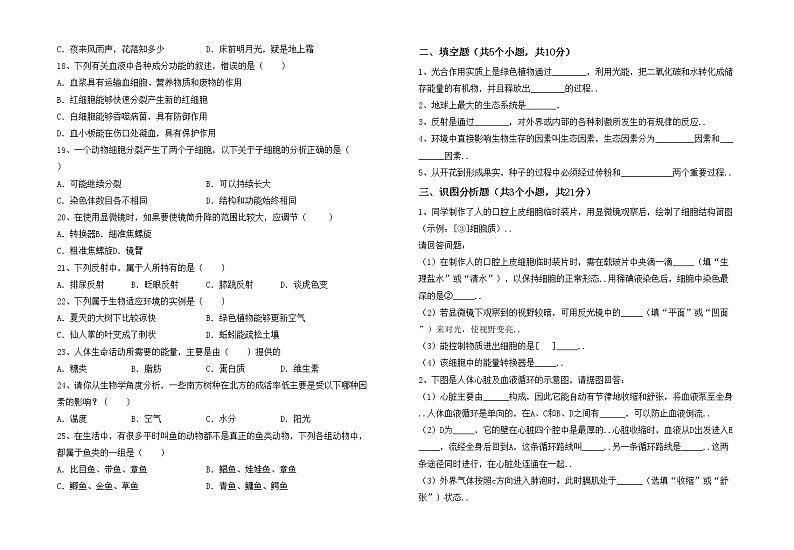 鲁教版七年级生物上册月考测试卷【含答案】第2页
