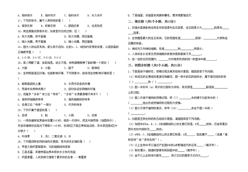 鲁教版七年级生物上册月考测试卷（全面）02