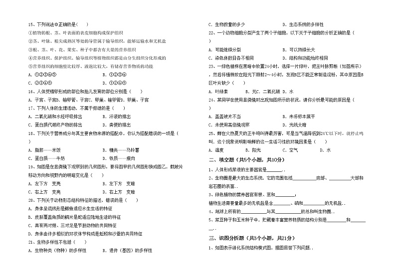 鲁教版七年级生物上册月考考试及答案【完整】练习题第2页