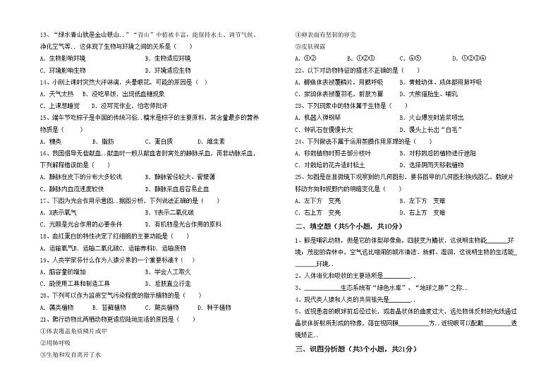 鲁教版七年级生物上册月考考试及答案【通用】练习题第2页