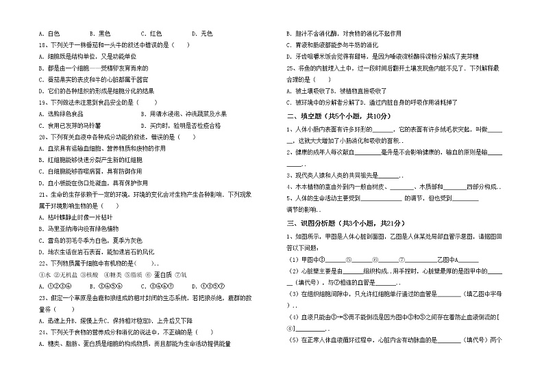 鲁教版七年级生物上册月考模拟考试【加答案】练习题第2页