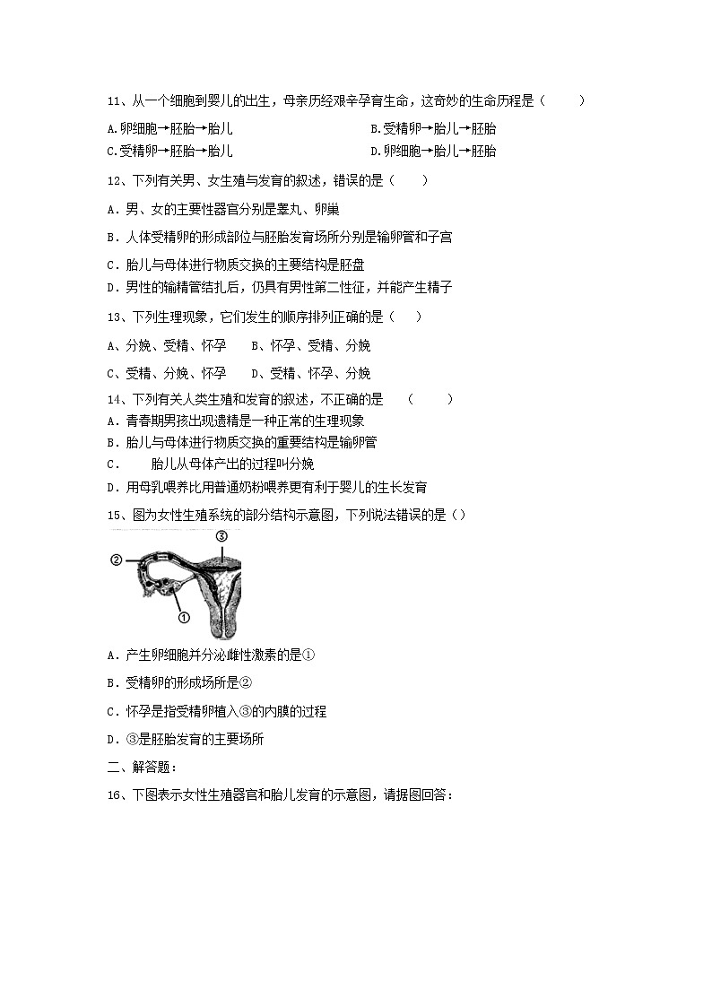 七年级生物下册4.1.2人的生殖同步课堂练习新人教版第2页