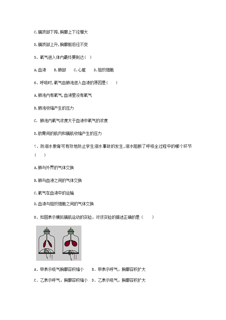 七年级生物下册4.3.2发生在肺内的气体交换练习新人教版第2页