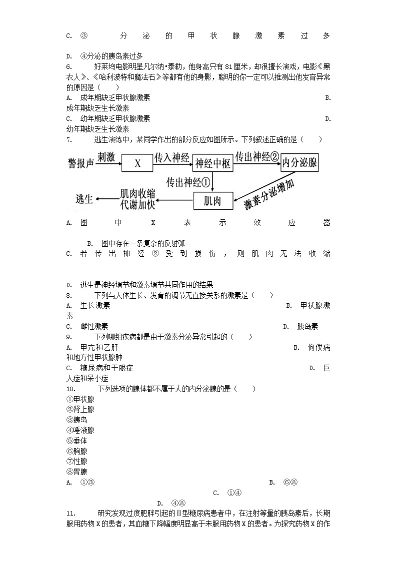 七年级生物下册第六章第四节激素调节练习新人教版02