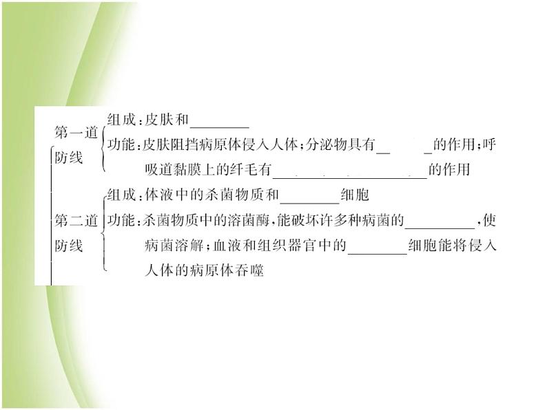 八年级生物下册第八单元健康生活第一章传染病和免疫第二节免疫与计划免疫第1课时人体的三道防线作业课件新人教版07