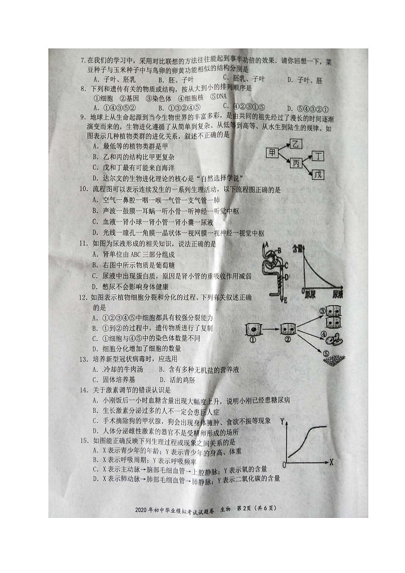湖南省邵阳市邵阳县2020届中考一模生物试题及答案02