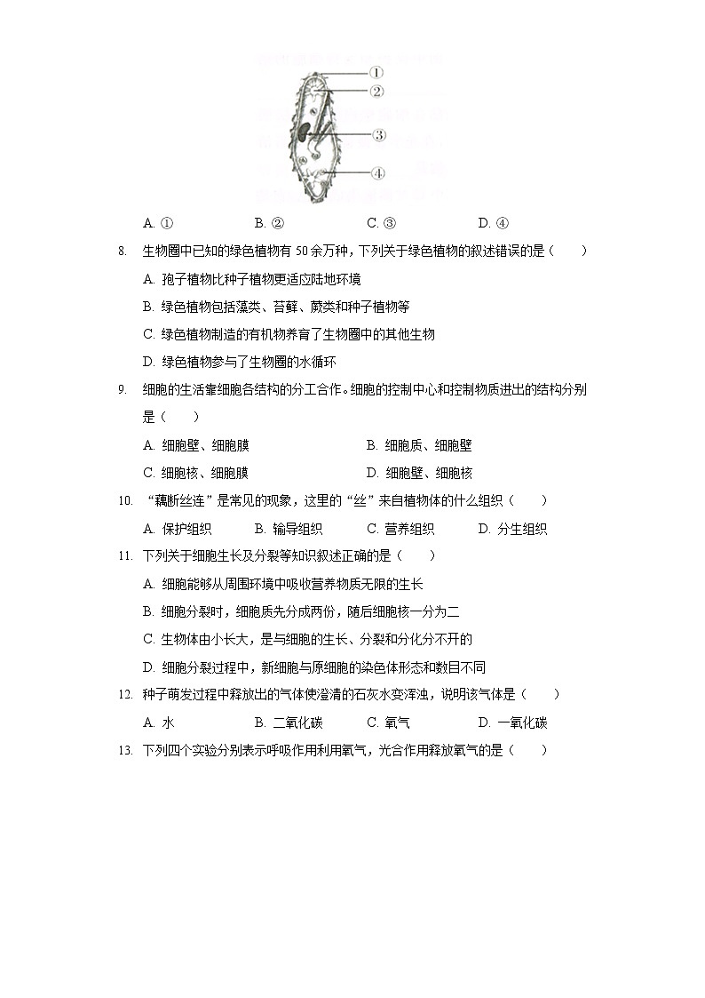 2021-2022学年吉林省长春市汽开区七年级（上）期末生物试卷02