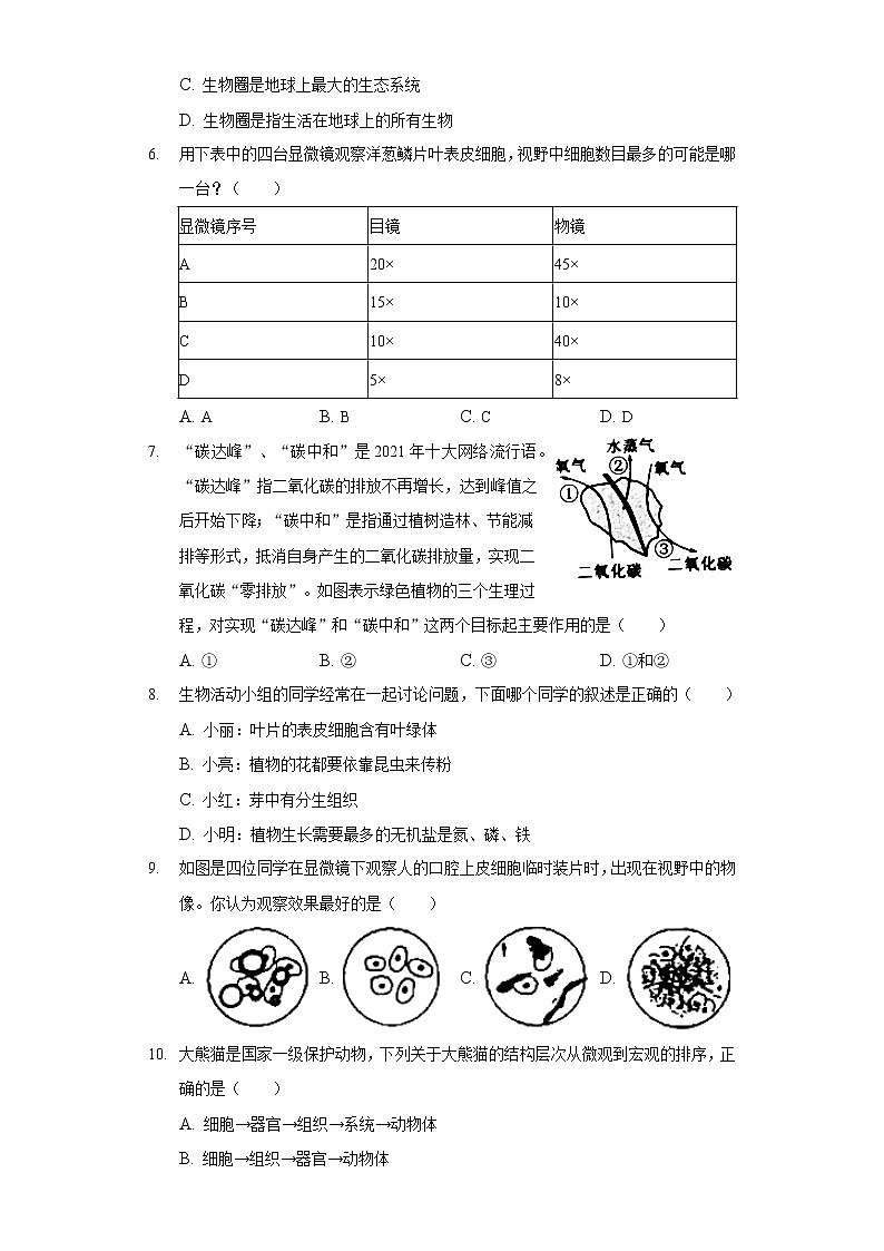 2021-2022学年辽宁省葫芦岛市兴城市七年级（上）期末生物试卷02