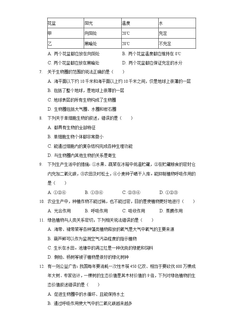 2021-2022学年辽宁省盘锦市大洼区七年级（上）期末生物试卷02