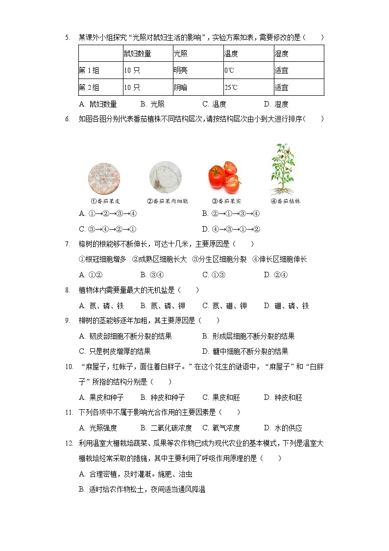 2021-2022学年辽宁省沈阳市铁西区七年级（上）期末生物试卷第2页