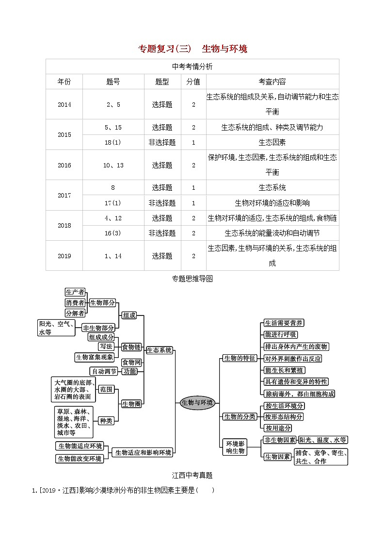 江西专版中考生物复习专题复习03生物与环境试题01