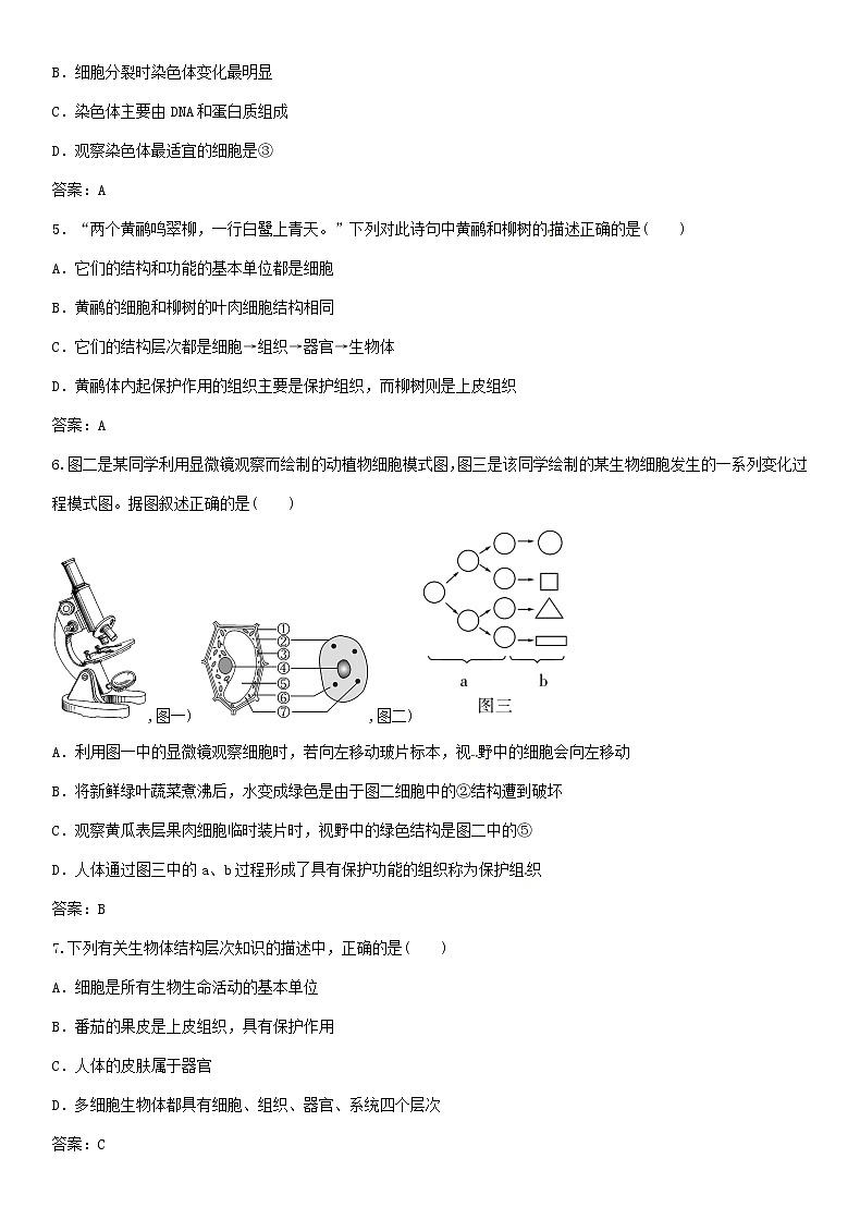 中考生物复习系列练习细胞构成生物体第2页