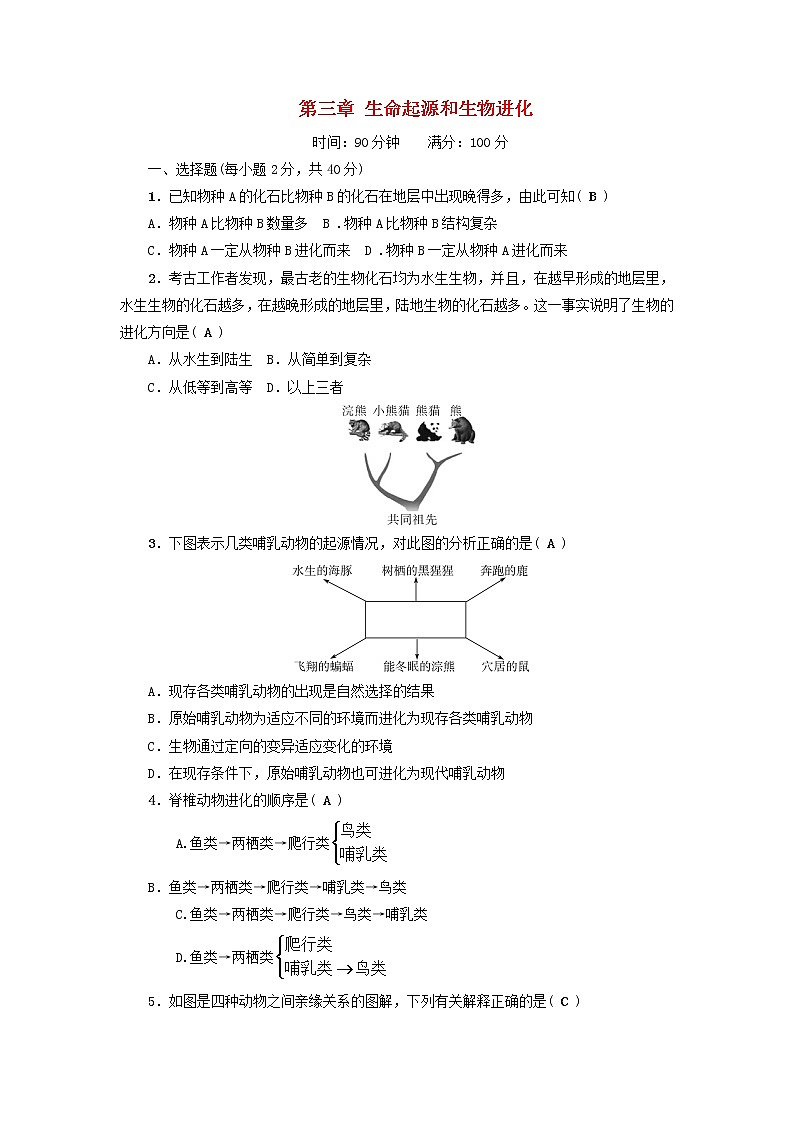八年级生物下册第七单元生物圈中生命的延续和发展第三章生命的起源和生物进化单元综合检测新人教版01