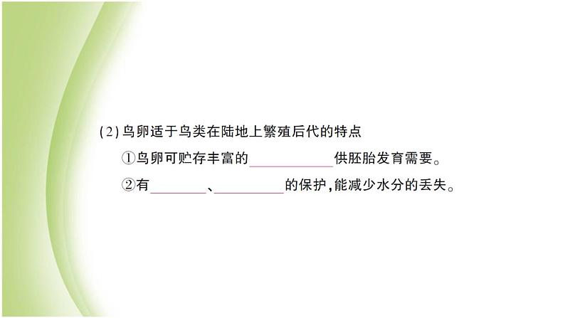 八年级生物下册第七单元生物圈中生命的延续和发展第一章生物的生殖和发育第四节鸟的生殖和发育作业课件新人教版第3页