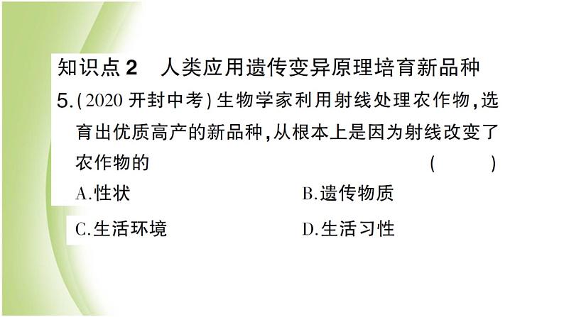 八年级生物下册第七单元生物圈中生命的延续和发展第二章生物的遗传和变异第五节生物的变异作业课件新人教版08