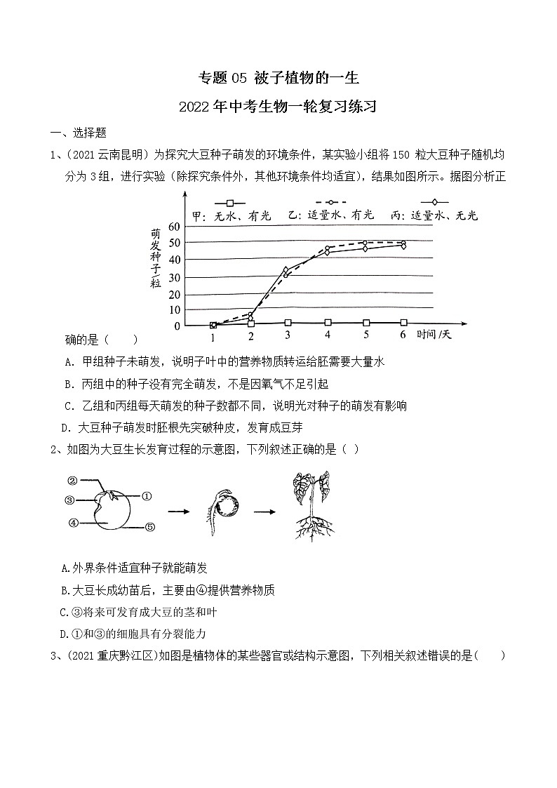 专题05 被子植物的一生（练习）-2022年中考生物一轮复习讲练测（原卷版）第1页