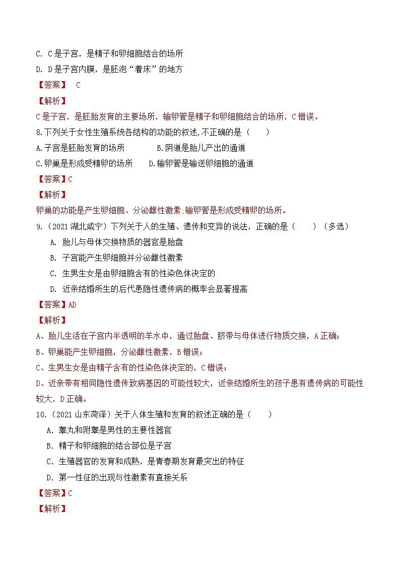 专题09 人的由来（练习）-2022年中考生物一轮复习讲练测`03