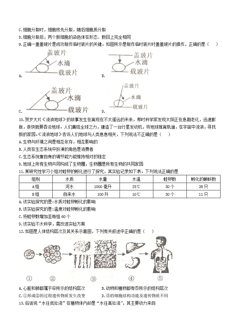 广东省廉江市2021-2022学年七年级上学期期末生物试题（word版 含答案）第2页