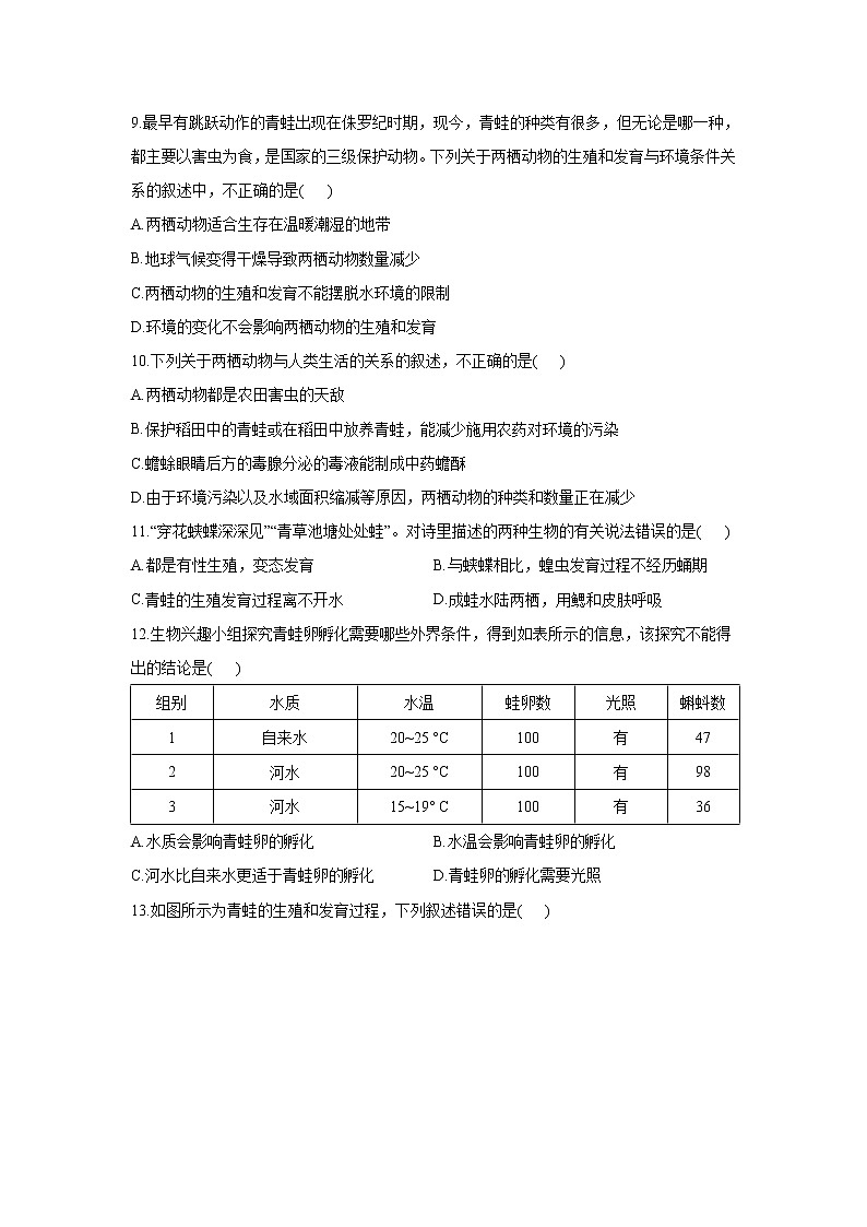生物人教版八年级下册7.1.3两栖动物的生殖和发育同步课时作业 （word版 含解析） 练习02