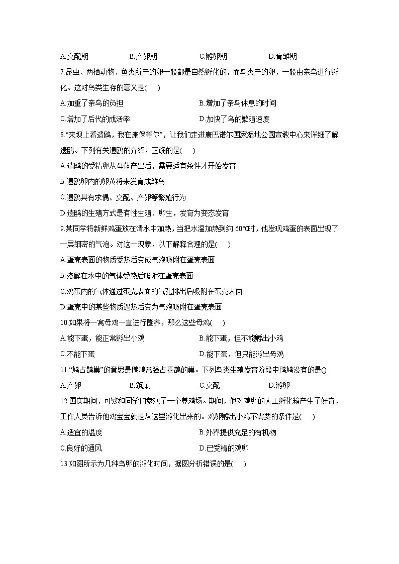 生物人教版八年级下册7.1.4鸟的生殖和发育同步课时作业   （word版 含解析）第2页