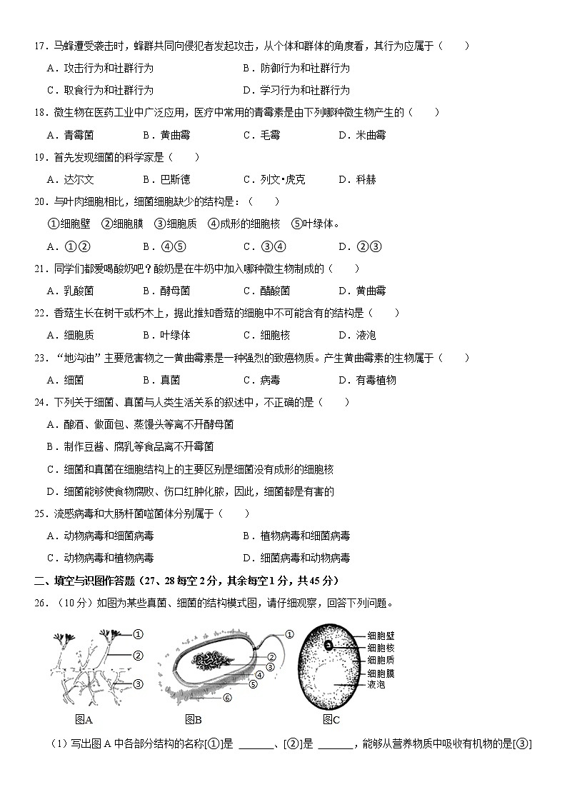 2021-2022学年河北省石家庄市赞皇县八年级（上）期末生物试卷    解析版03