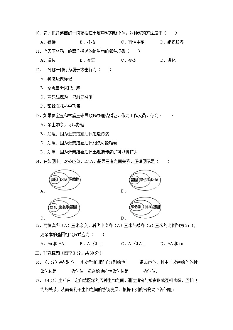 2021-2022学年广西河池市凤山县八年级（上）期末生物试卷   解析版02