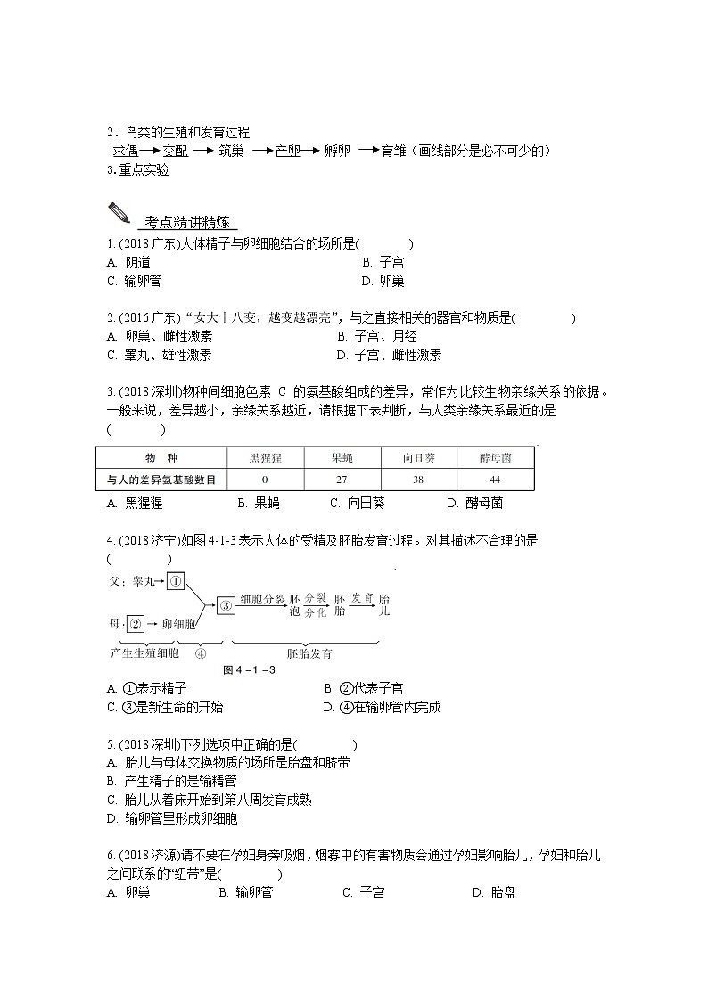 2022年中考生物八年级下册第二轮复习-生物的生殖和发育 试卷03