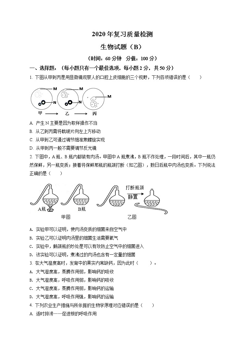 精品解析：2020年山东省滨州市滨城区中考二模生物试题（B）(解析版+原卷版)01