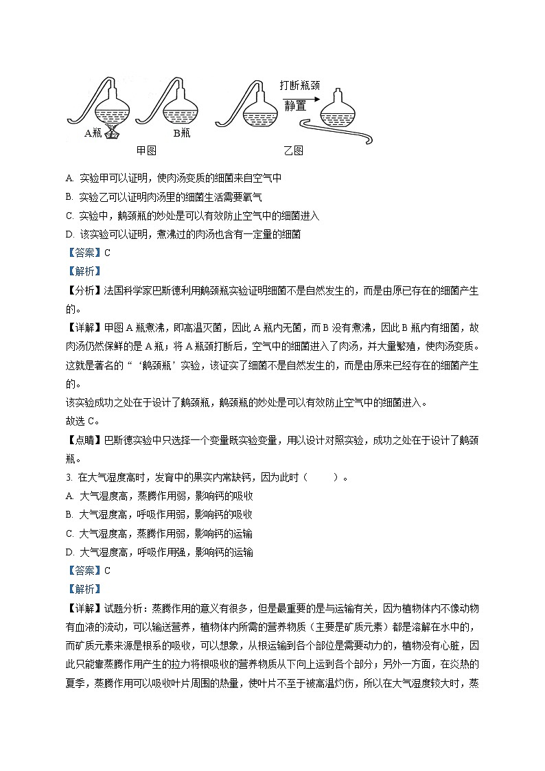 精品解析：2020年山东省滨州市滨城区中考二模生物试题（B）(解析版+原卷版)02