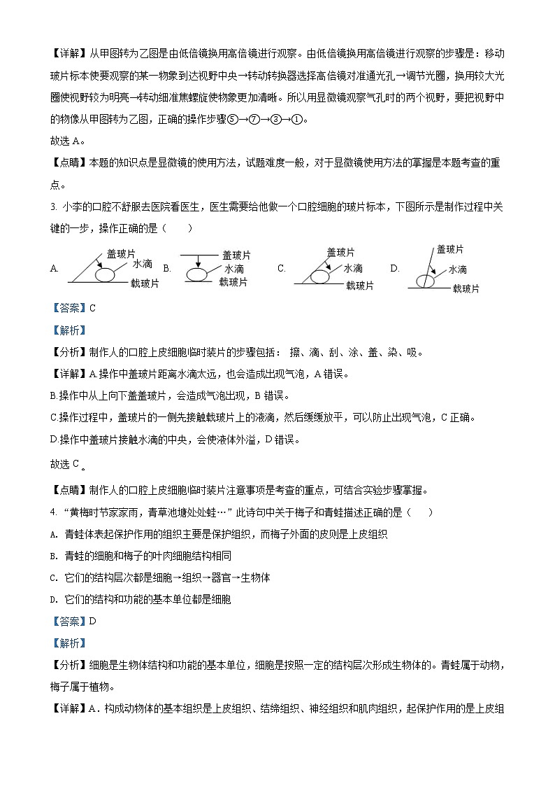 精品解析：山东省滨州市无棣县2019-2020学年第二次模拟考试生物试题(解析版+原卷版)02