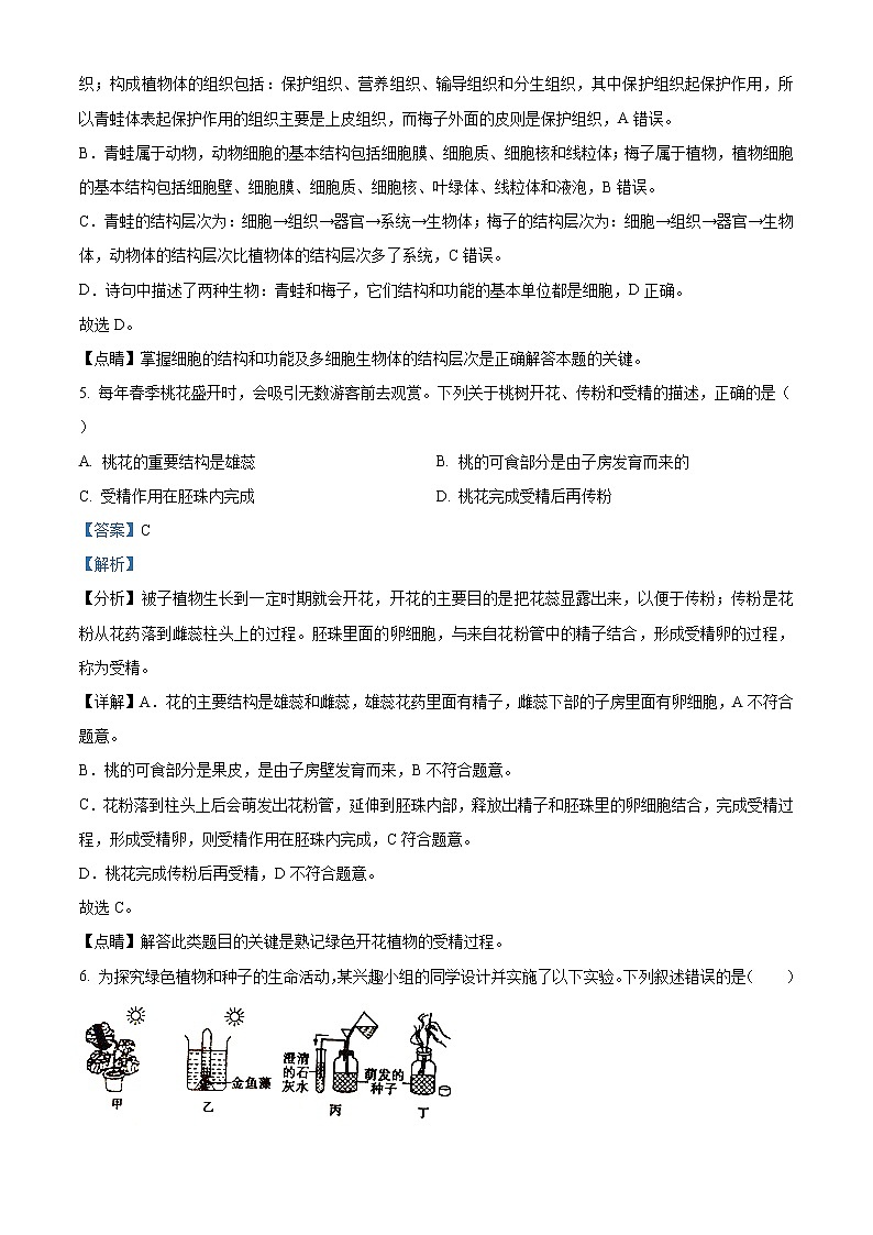 精品解析：山东省滨州市无棣县2019-2020学年第二次模拟考试生物试题(解析版+原卷版)03
