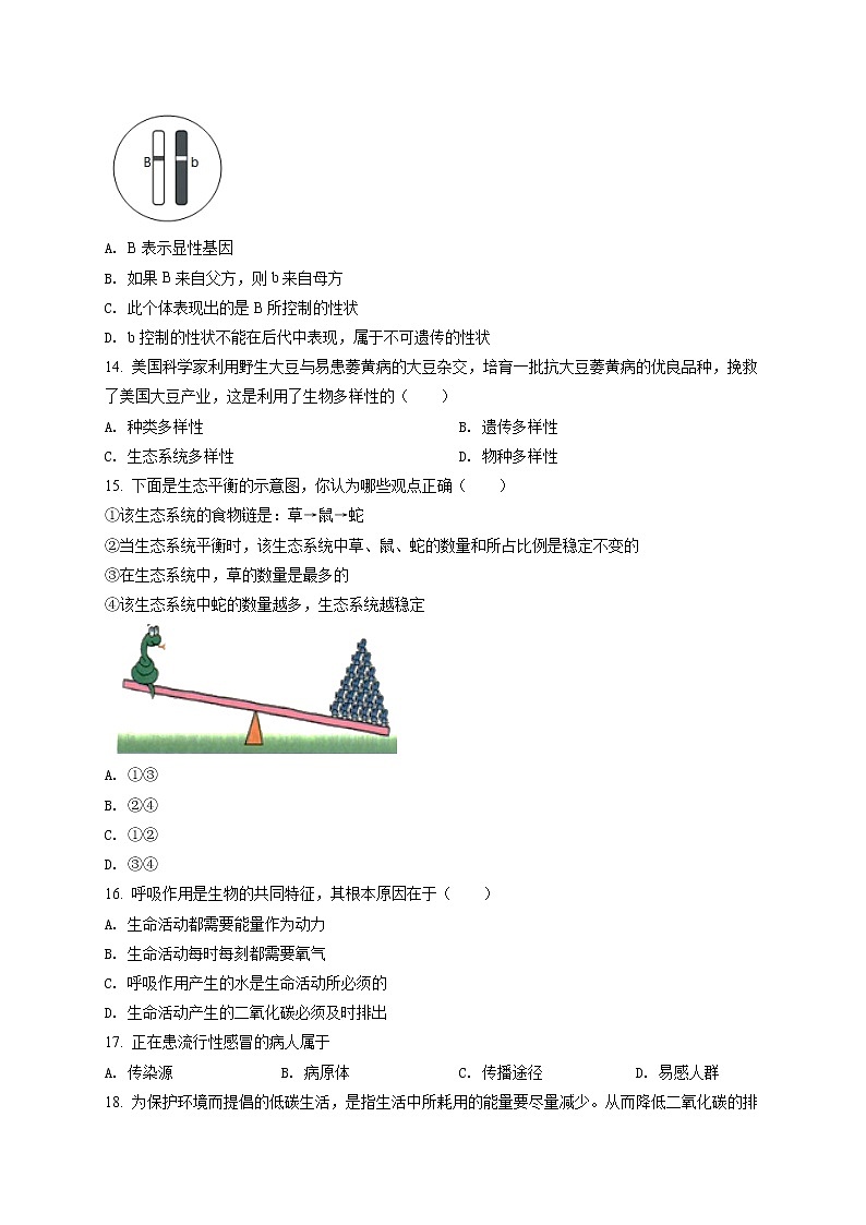 精品解析：2021年广西贺州市中考二模生物试题（解析版+原卷版）03