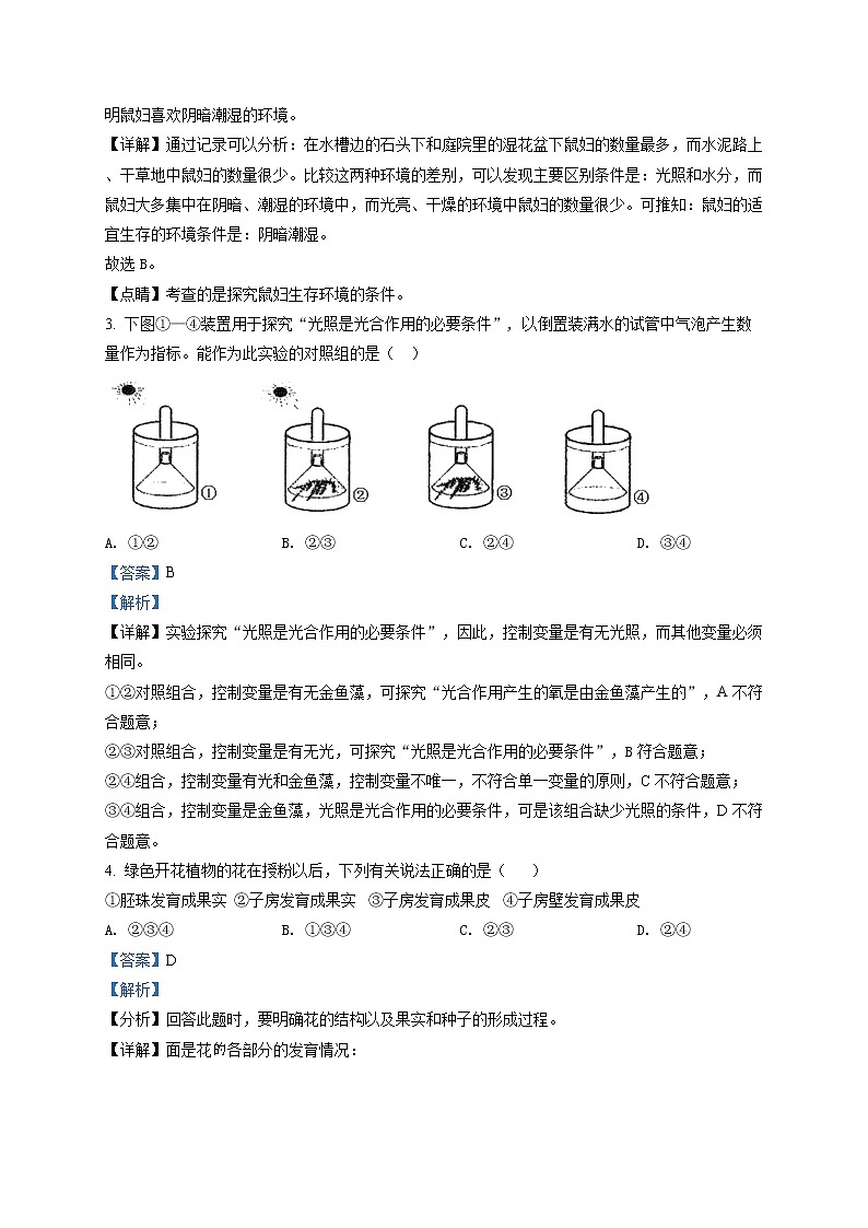 精品解析：2021年广西贺州市中考二模生物试题（解析版+原卷版）02