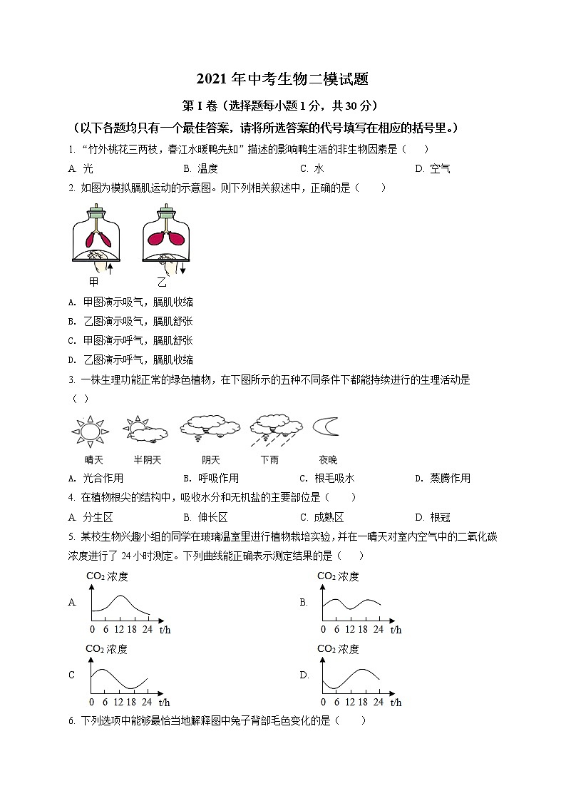 精品解析：2021年广西贺州市中考二模生物试题（解析版+原卷版）01