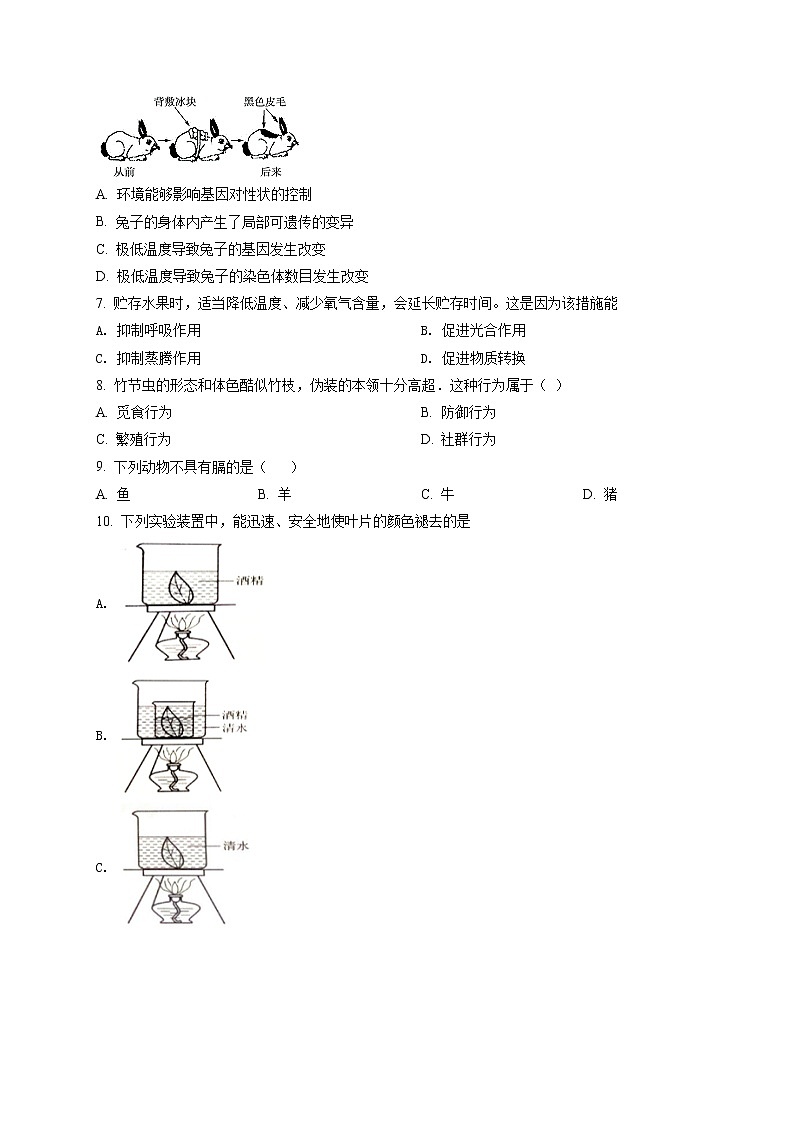 精品解析：2021年广西贺州市中考二模生物试题（解析版+原卷版）02