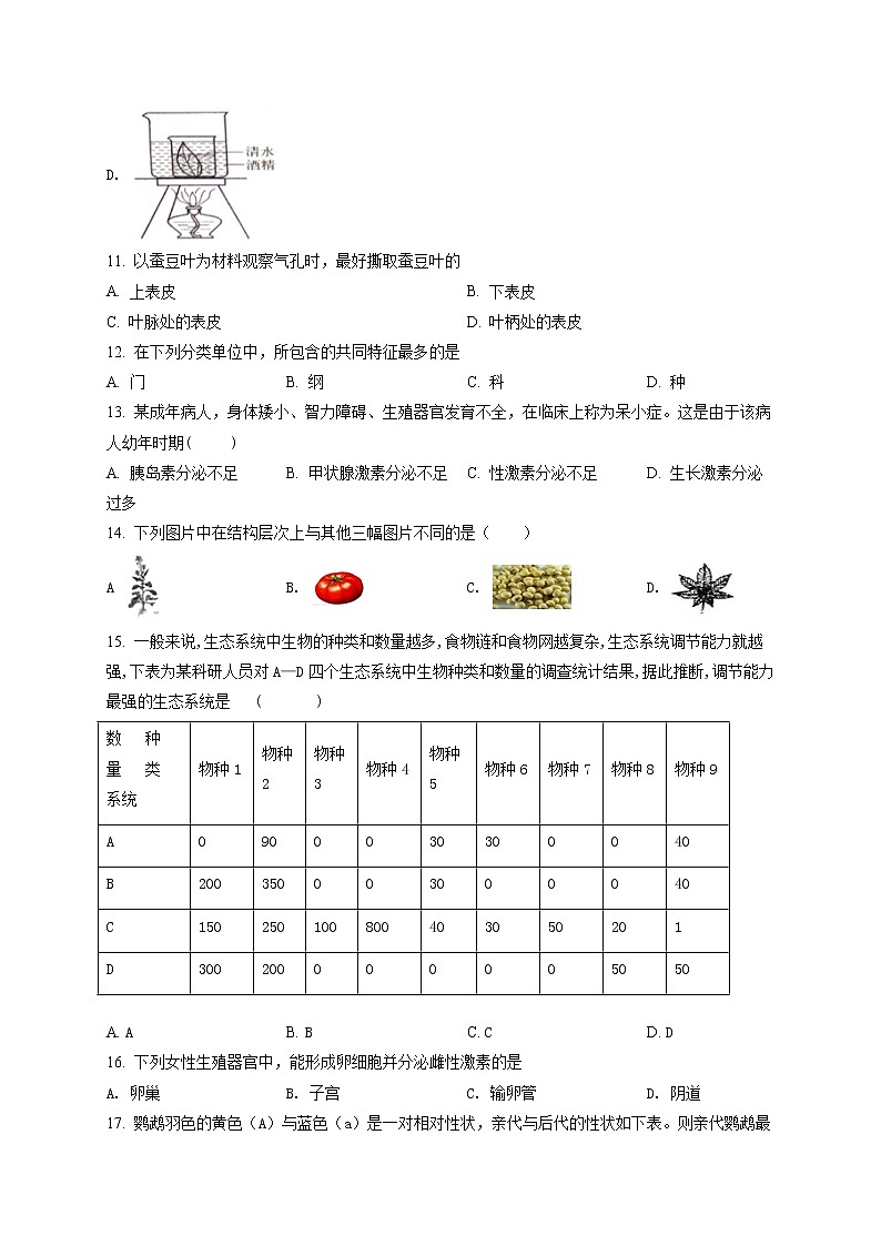 精品解析：2021年广西贺州市中考二模生物试题（解析版+原卷版）03