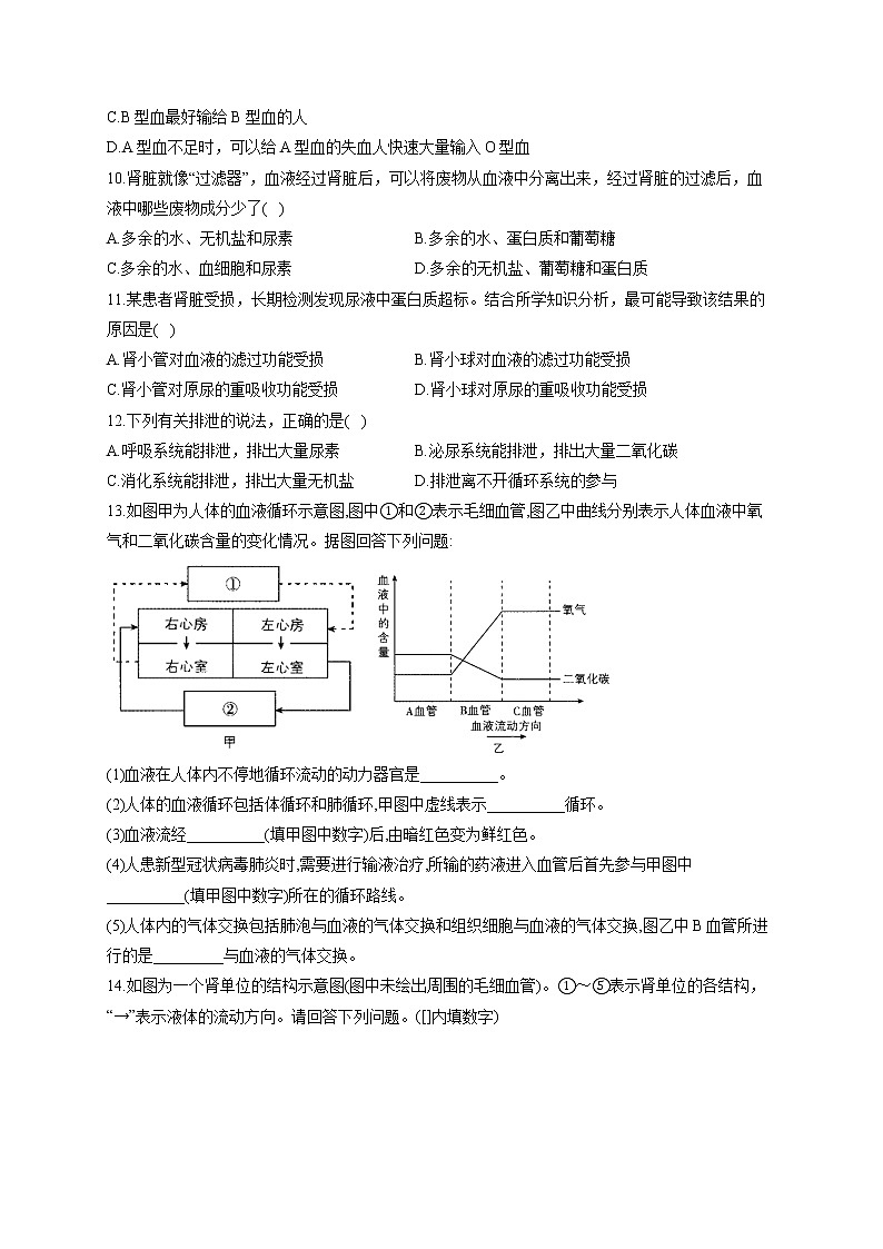 专题六 人体内物质的运输及废物的排出-2022届中考生物一轮复习专项通关训练第2页