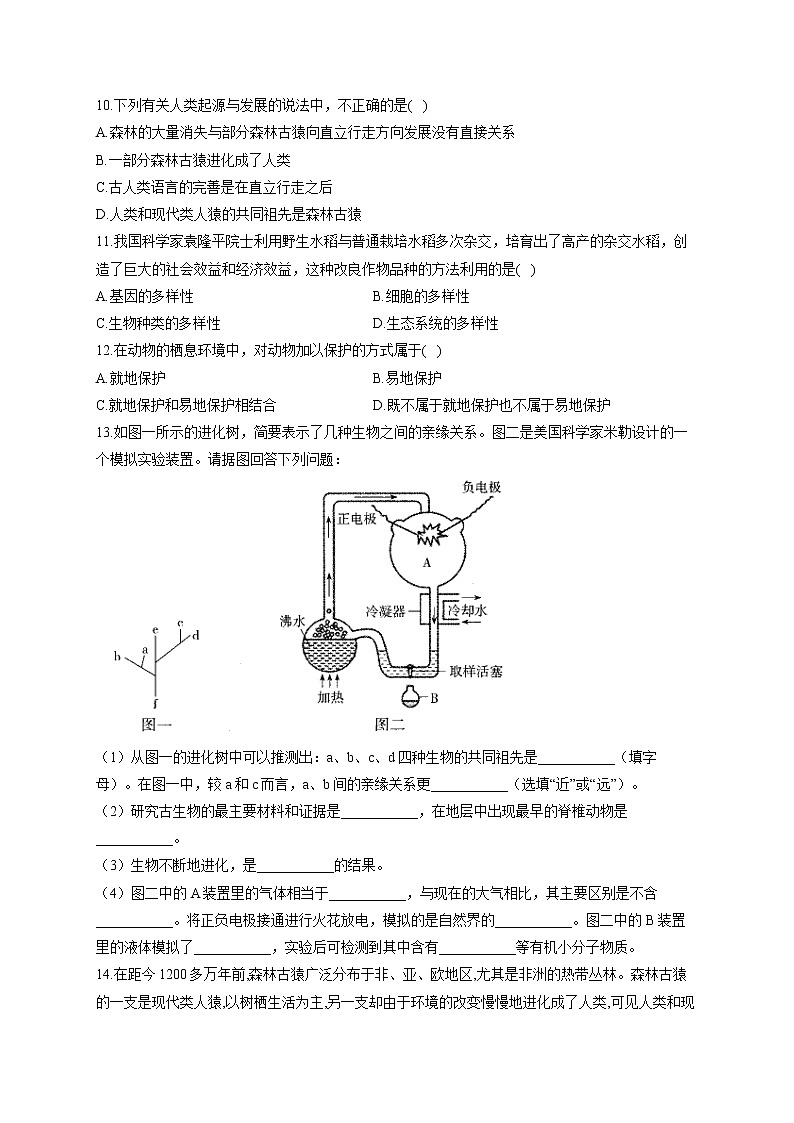 专题十 生物进化与生物多样性的保护-2022届中考生物一轮复习专项通关训练第2页