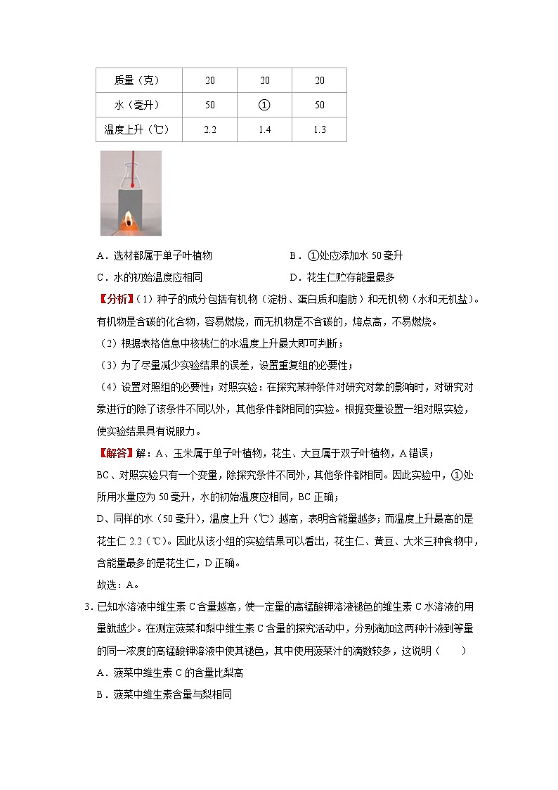 考点19 食物中的营养物质、合理营养与食品安全（解析版）-2022年生物中考一轮复习考点透析（人教版）第3页