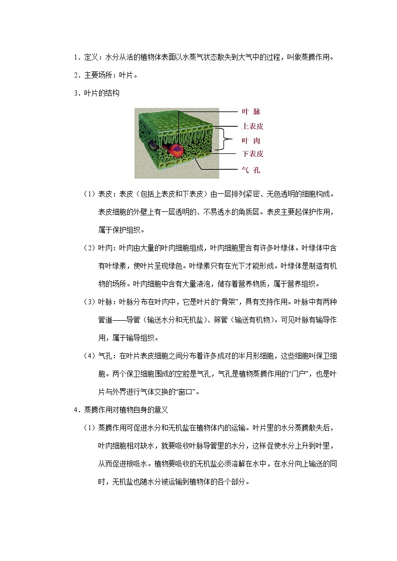 考点15 植物的蒸腾作用（解析版）-2022年生物中考一轮过关讲练（人教版）第2页