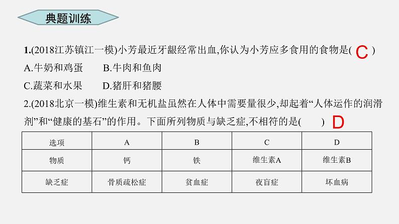 人教版初中生物复习 专题10 人体的营养 课件08