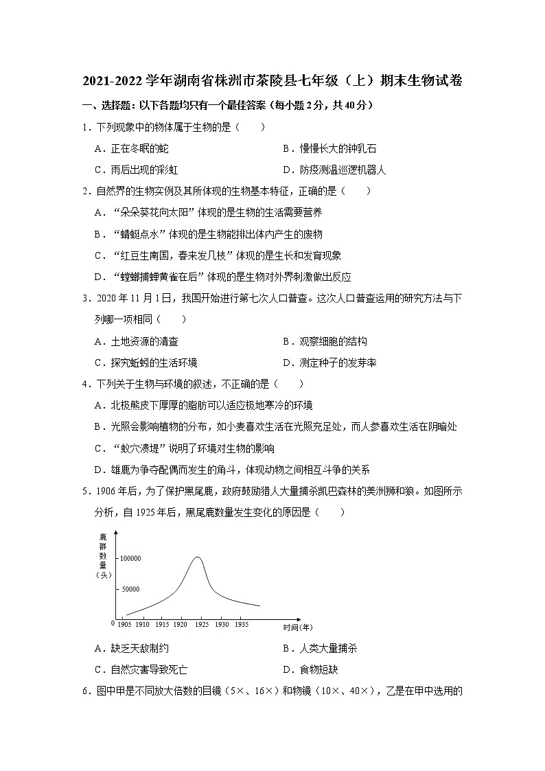2021-2022学年湖南省株洲市茶陵县七年级（上）期末生物试卷   解析版01