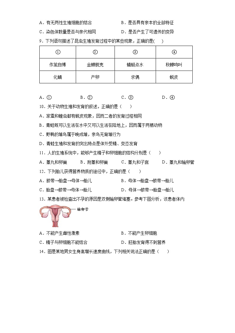 山东省菏泽市鄄城县2021-2022学年八年级上学期期末生物试题（word版 含答案）第3页