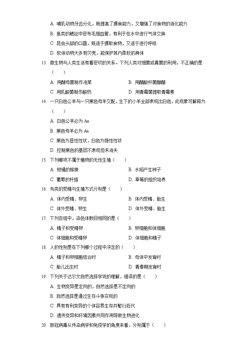 2021年辽宁省阜新市海州区中考生物一模试卷（含答案解析）02