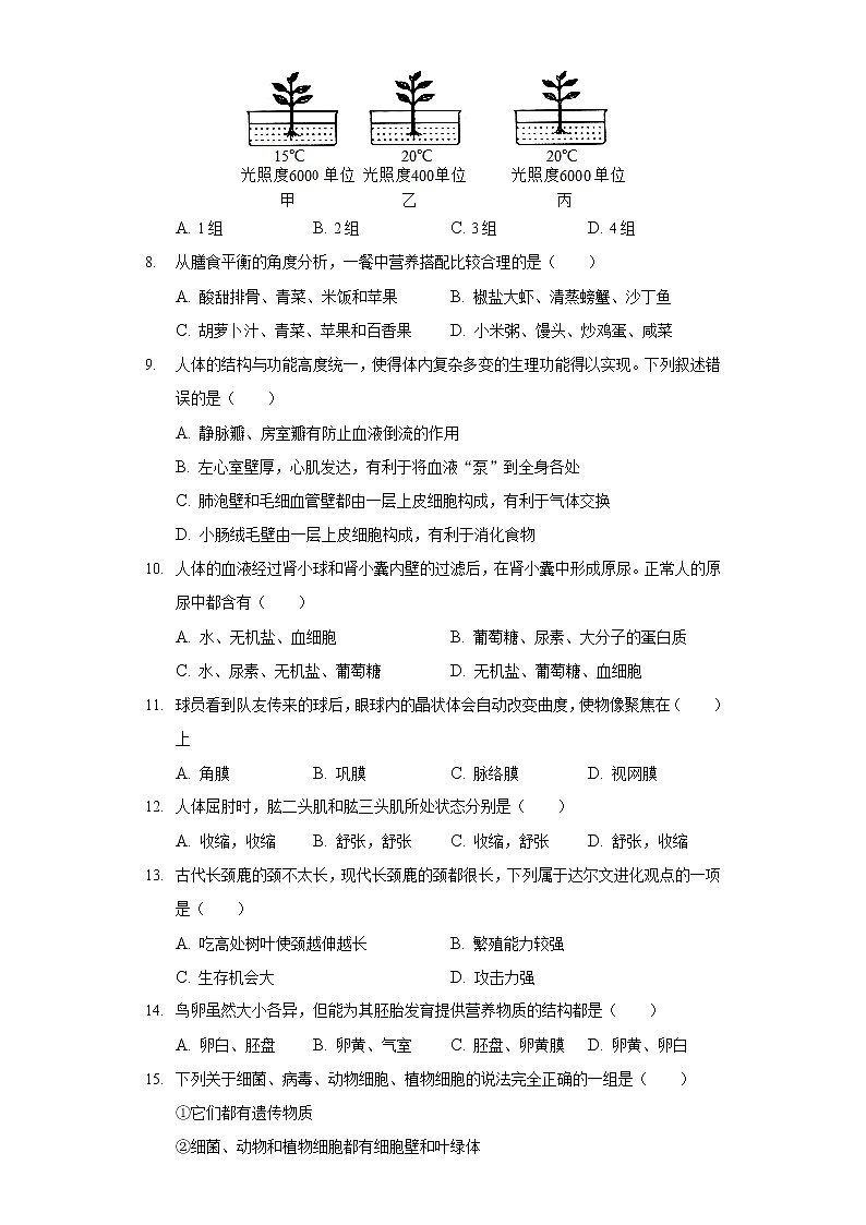 2021年辽宁省营口市中考生物一模试卷（含答案解析）02