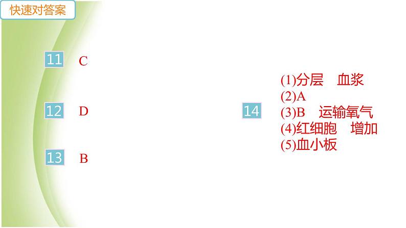 七年级生物下册第四单元生物圈中的人第四章人体内物质的运输第一节流动的组织__血液作业课件新人教版04