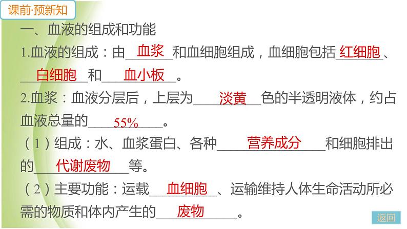 七年级生物下册第四单元生物圈中的人第四章人体内物质的运输第一节流动的组织__血液作业课件新人教版05