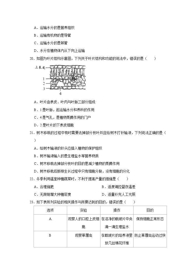 2021-2022学年天津市西青区七年级（上）期末生物试卷   解析版第3页
