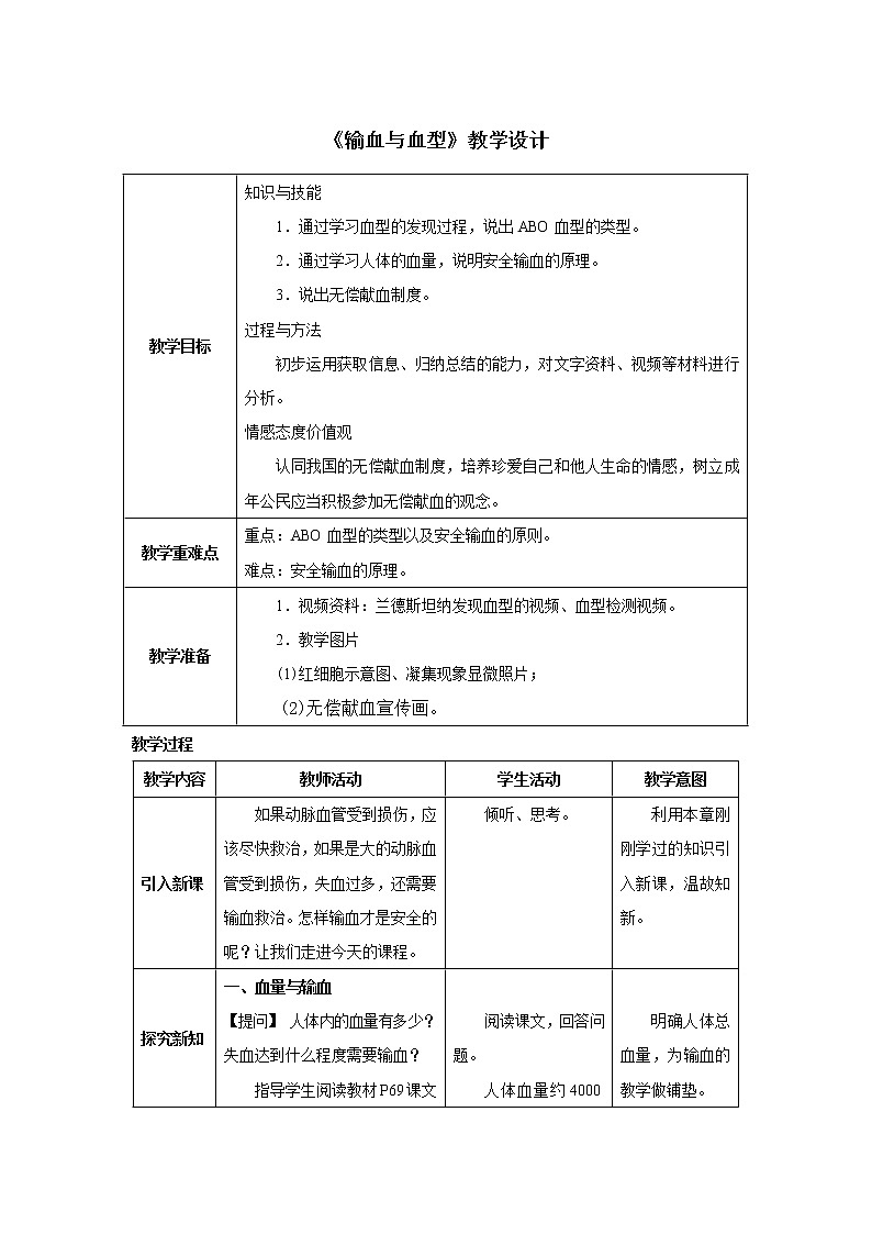第四章第四节 输血与血型教案01